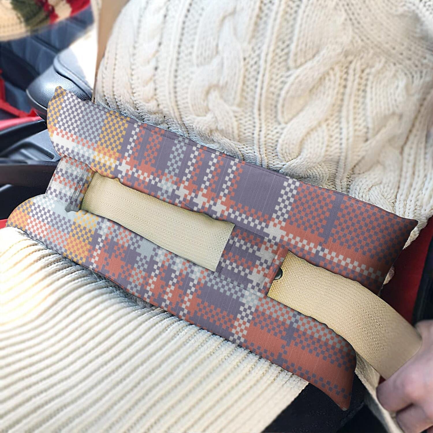 Colorful Checkered Post-Surgery Pillow - Seatbelt Pressure Relief for Mastectomy - Soft Chest Protector with Hook & Loop Closure