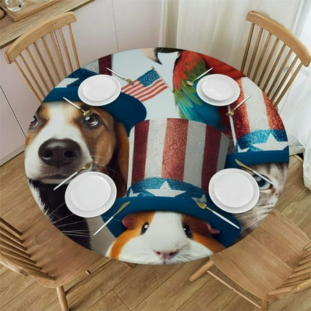 

Sheronv Patriotic Animals Round Table Cover Stain Resistant Washable Indoor Outdoor Tablecloth Kitchen Dining Wedding Parties Waterproof Fabric 100% Polyester Independence Day 31 -35