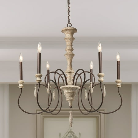 Lnc 6 Light Farmhouse Pendant Lights French Country Wood Chandeliers Living Room Wooden
