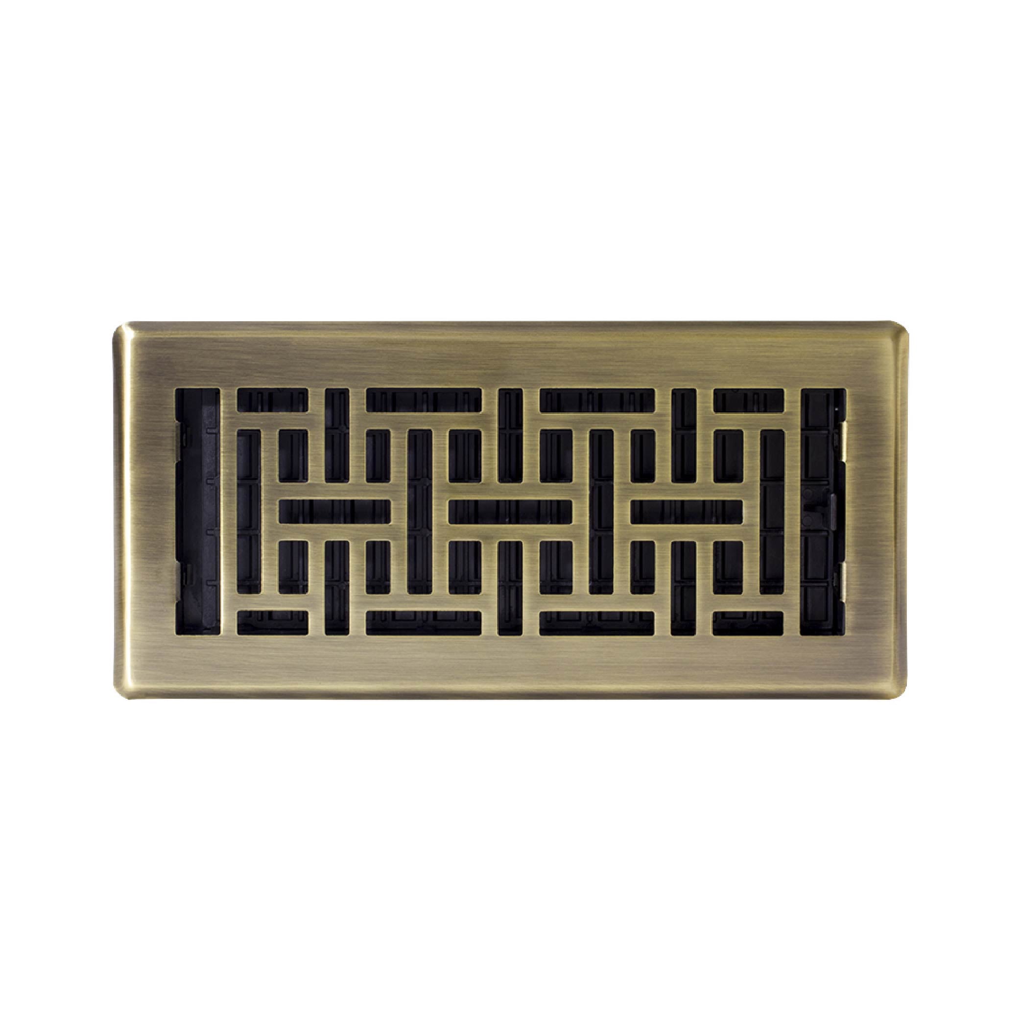 Decor Grates (4-Pack) 4x10 Oriental Floor Register Vent Cover, Adjustable Airflow Control, Antique Brass (AJH410-A)