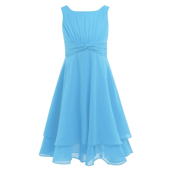 Eandarui Kids Sleeveless Flower Girls Dress Knotted Waist Chiffon Evening Dress Pageant Wedding Light Blue 8