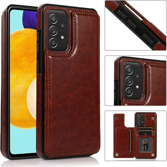 Case for Samsung Galaxy A53 5G, Luxury PU Leather Case with [Two Magnetic Clasp] [Card Slots] Kickstand Function Durable Shockproof Soft TPU Case Back Wallet Cover - Brown