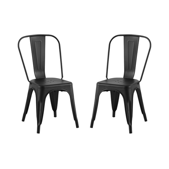 LiviNest Metal Dining Chairs Set of 2: Industrial Stackable Matte Black 18 Inch Height - Commercial Restaurant Cafe Kitchen Seating with Easy Assembly & Lightweight Design for Indoor Outdoor Use