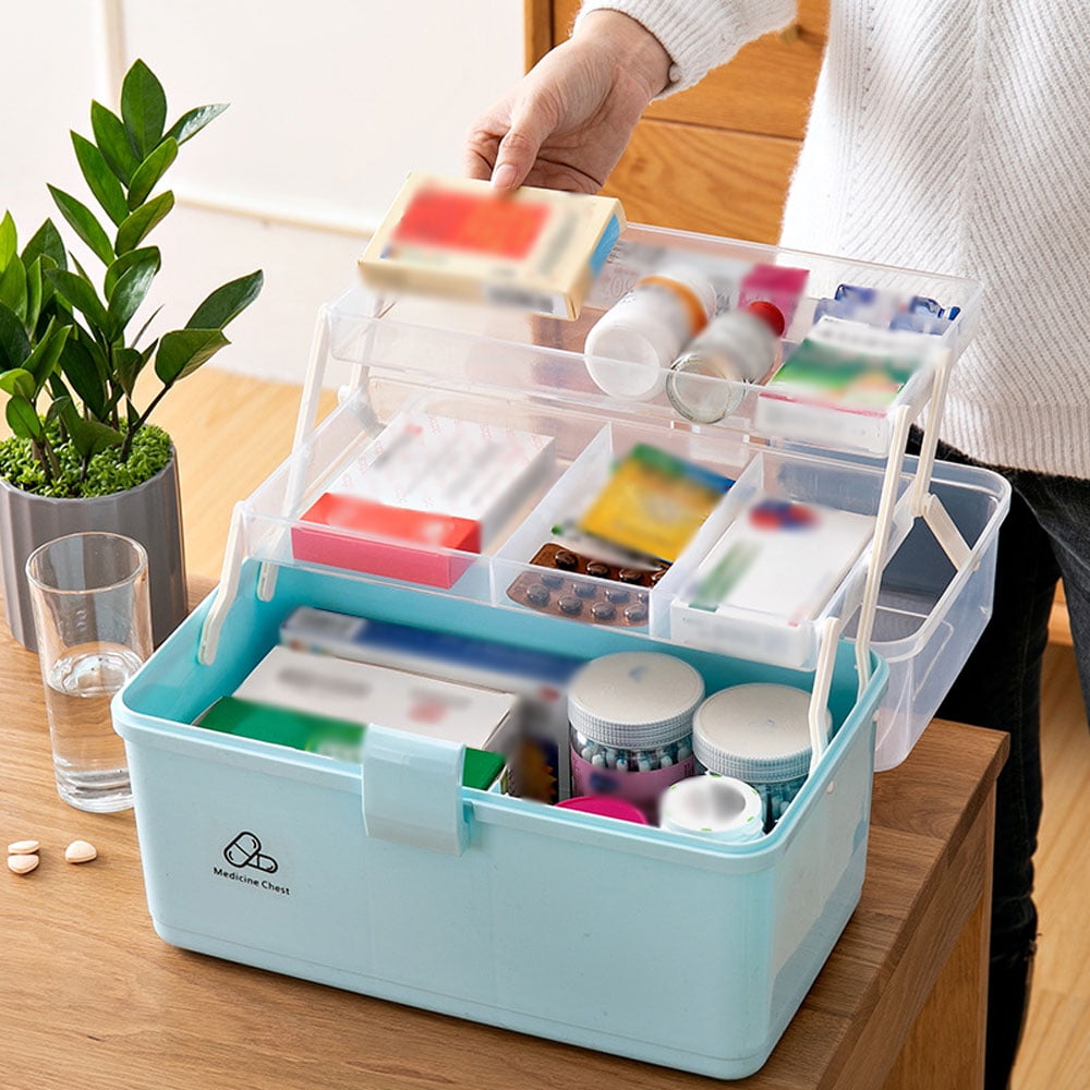 Medicine Storage Box, Double Layers Medicine Organizer Box with 360°  Rotation Lock Plastic Medicine Box Organizer Storage with Handle First Aid  Kit