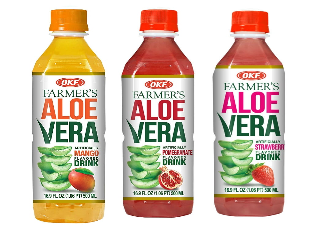 OKF Farmer's Aloe Vera Drink, Mango, Pomegranate and Strawberry, 16.9 Fluid Ounce (Pack of 20
