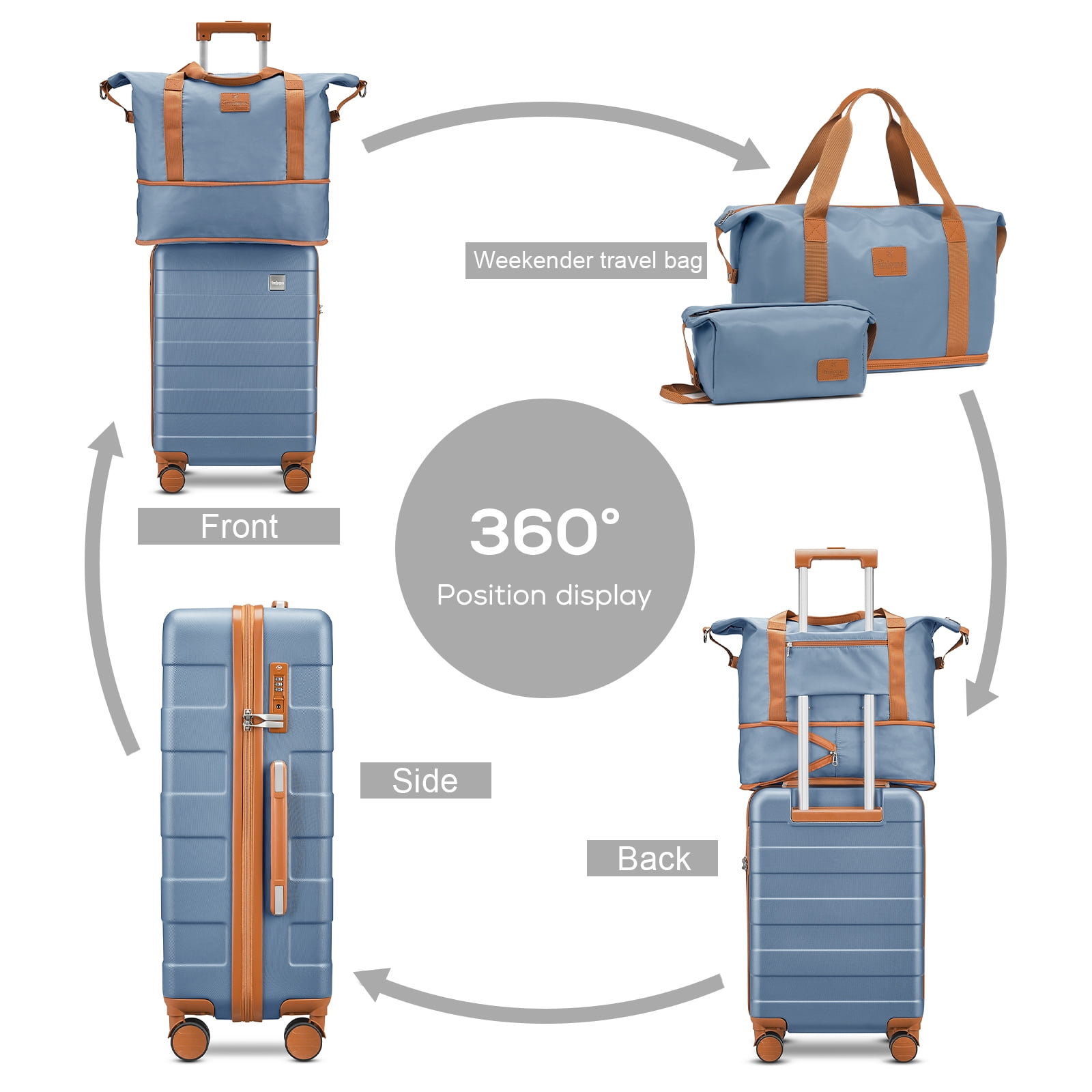 imiomo Carry on Luggage 20 in Carryon Suitcase with Spinner Wheels Hardside 3PCS Set with TSA LockLi(图2)