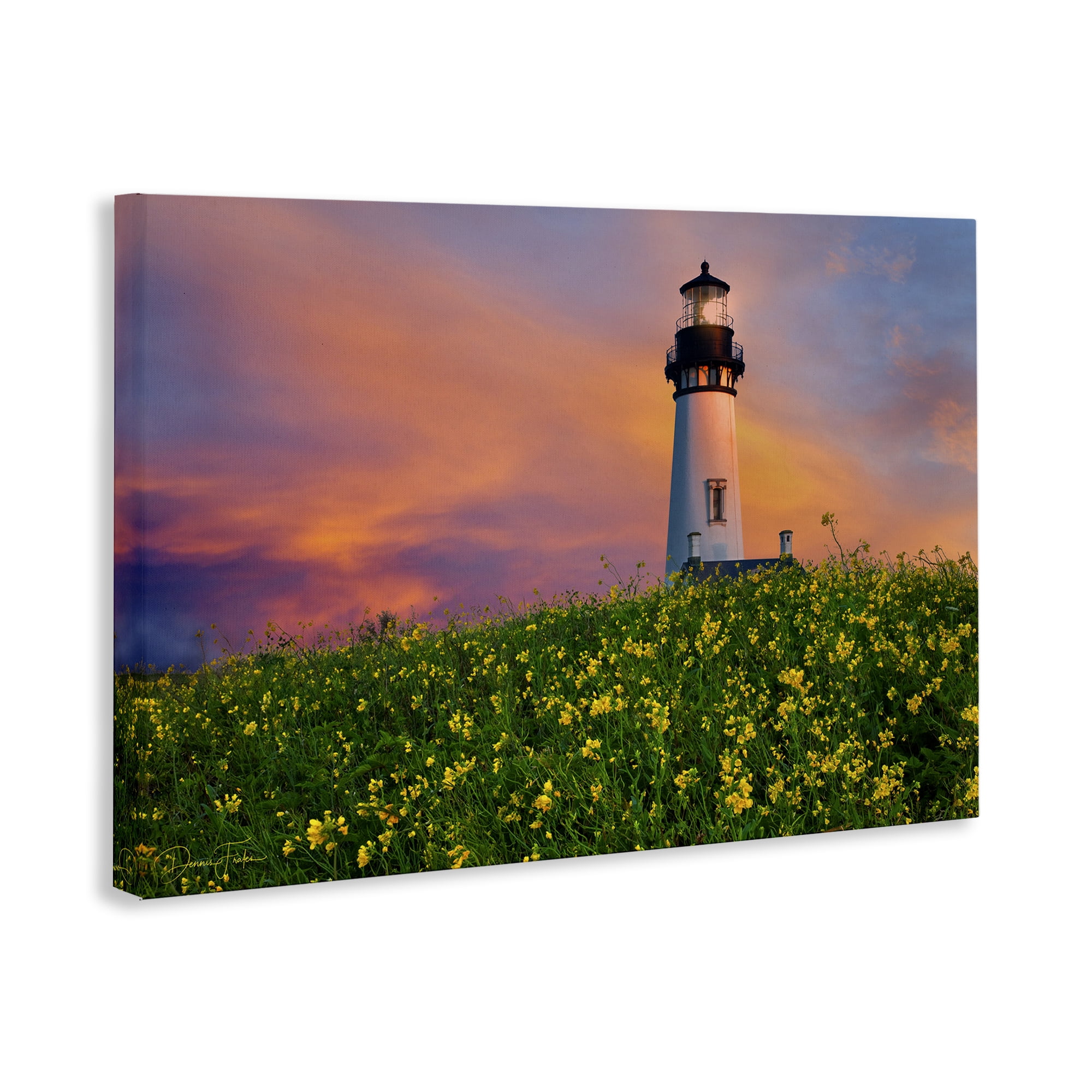 Stupell Industries Lighthouse & Floral Meadow Coastal Photography Gallery Wrapped Canvas Art Print Wall Art, 30 x 20