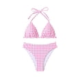 thumbnail image 2 of Minjewel Women's Sexy Checkered Floral Two-Piece Bikini, V-Neck & Hollowed-Out Design Swimsuit for Beach & Pool Party,Pink,XL, 2 of 6
