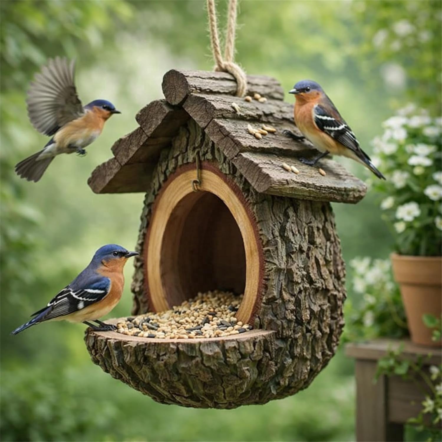 Vintage Treehouse Shape Bird Feeder, Bird Feeders for Outdoors, Waterproof Resin Tree-Mounted Sculpture, HummingbirdViewing Feeding (1PC