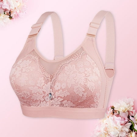 LEEy-World Lingerie for Women Plus Size Bra UnderwearNylonSolid Color Wireless YogaWoman Bra Gathers Big cup Lace Jacquar d Underwear for Women Pink 40