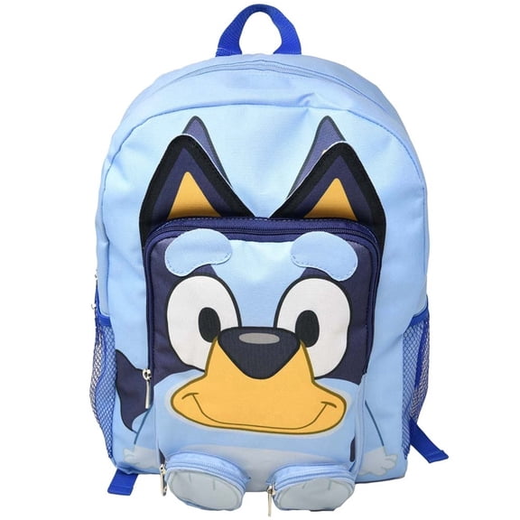 3D Bluey Nylon Blue Kids 16" School Backpack for Girls and Boys ages 3