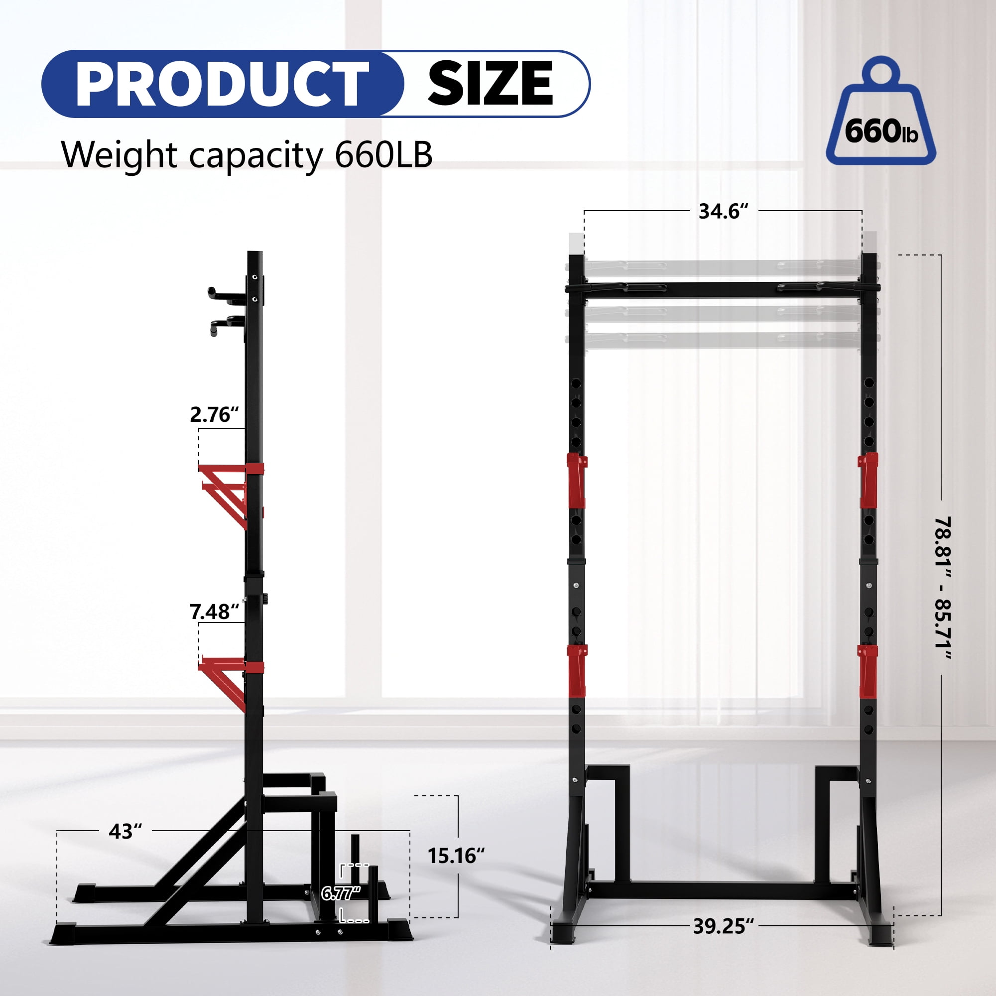 Primy Power Rack with Pull up Bar for Home Gym, 800Lbs Capacity Multifunction Adjustable Squat Stand Rack, Power Rack Cage