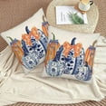 thumbnail image 3 of Fall Pillow Covers 18 x 18 Inch Set of 2, Chinoiserie Blue and Orange Pumpkin Decorative Throw Pillow Covers Outdoor Farmhouse Autumn Thanksgiving Pillowcase Linen for Home Couch Sofa, 3 of 8
