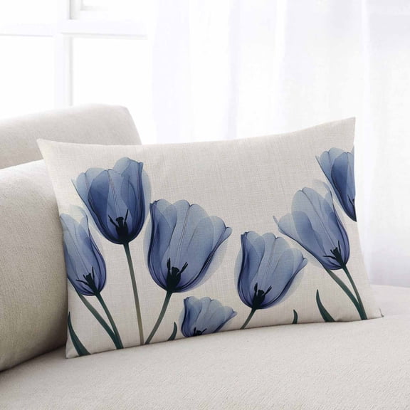 Blue Tulip Throw Pillow Covers, Rustic Spring Floral Summer Botanical Soft Breathable Pillow Cases with Invisible Zipper for Sleeping, Standard Pillowcases for Couch Bed Sofa Chair 20x26 Inches