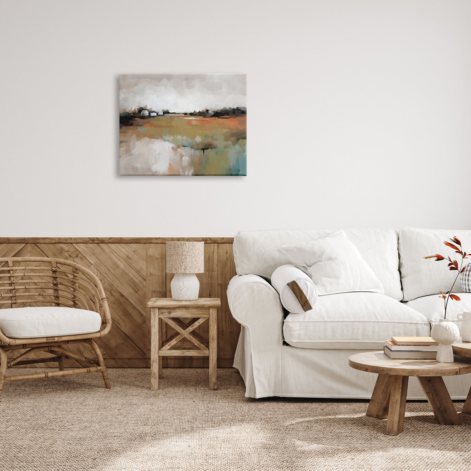 Stupell Industries Abstract Country Barns Landscape Landscape Painting Gallery Wrapped Canvas Art Print Wall Art, 30 x 24