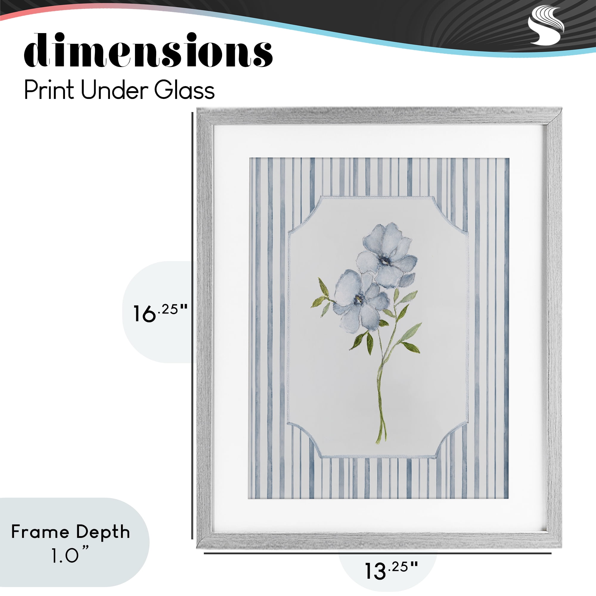 Stupell Industries Blooms And Stripes Gray Framed Print Under Glass, design by Tava Studios