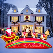 10Ft Giant Christmas Inflatables Santa Sleigh & Reindeer Outdoor Decorations, Blow up Yard Christmas Santa Claus Decoration Built-in LED Lights Xmas Decor for Lawn, Holiday Party