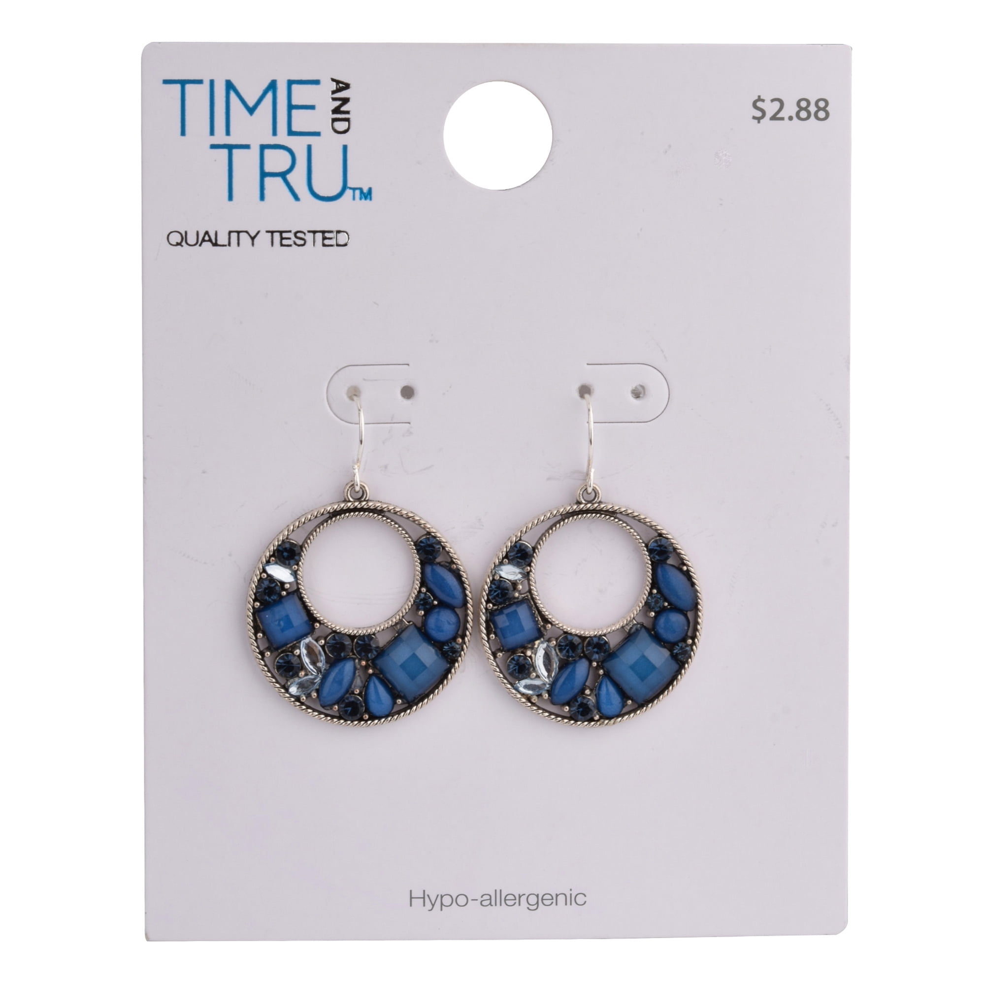 Round, Smooth, Square and Navette Blue Acrylic/Glass Stones with Shimmer Silver Ox Cast Fishhook Earrings