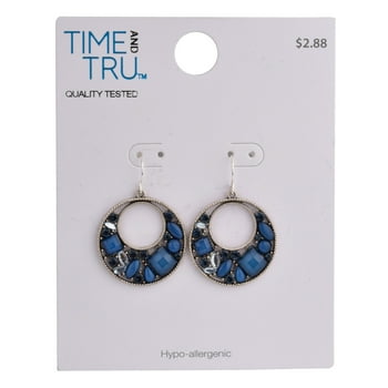 Round, Smooth, Square and Navette Blue Acrylic/Glass Stones with Shimmer Silver Ox Cast Fishhook Earrings