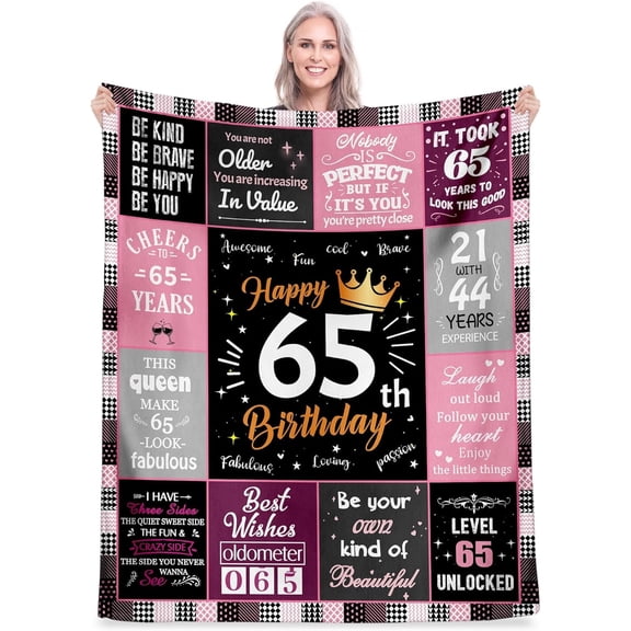65th Birthday Gifts for Women, Unique Happy Birthday Fleece Throw Blanket 50" x 60", Funny 65 Years Old Birthday Decorations Gifts, Best 65th Birthday Gfit Ideas for Mom, Wife, Sister, Friends, Female