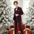 thumbnail image 2 of CUZIBR Christmas Outfit For Kids Boys Formal Suits Four Piece Shirt Tuxedo Gentlemen Solid Color Jacket Vest Trousers Bowtie Wedding Party Activist Dress Wear Jogging Sets,Wine,5-6 Years, 2 of 9
