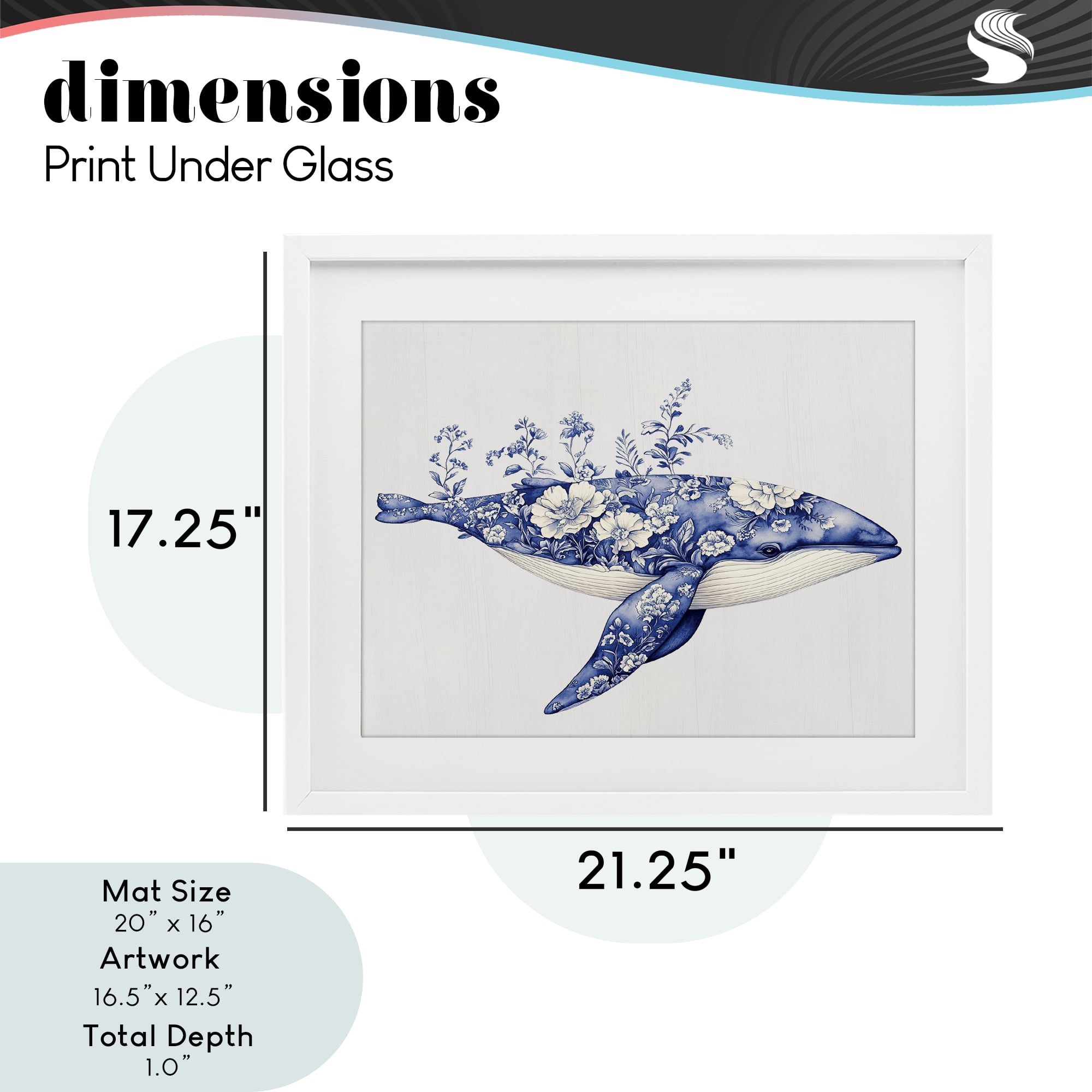 Blooming Toile Whale White Framed Print Under Glass, design by Lettered and Lined