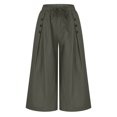 thumbnail image 4 of UTSJKR Women's Trendy Palazzo Pants with Buttons Casual Comfy High Waist Wide Leg Loose Culottes Skirts Trousers Army Green M, 4 of 6