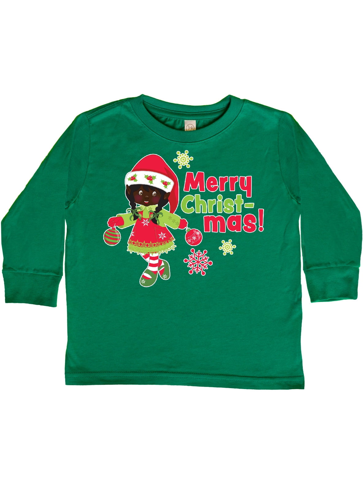 inktastic Merry Christmas Elf with Brown Hair and Toddler Long Sleeve T-Shirt