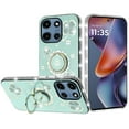 thumbnail image 2 of For Motorola Moto G Power 5G 2025 Case, Diamonds Bling All Around Edges Sparkly Glitter Hybrid with Ring Stand Holder Fashion Good Luck Phone Cover (Teal), 2 of 10