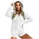 thumbnail image 5 of Mono cálido con capucha y orejas para mujer, pantalones cortos de manga larga, mono corto con cremallera y bolsillo, ropa de dormir para el hogar, tops de poliéster para mujer, 5 of 8