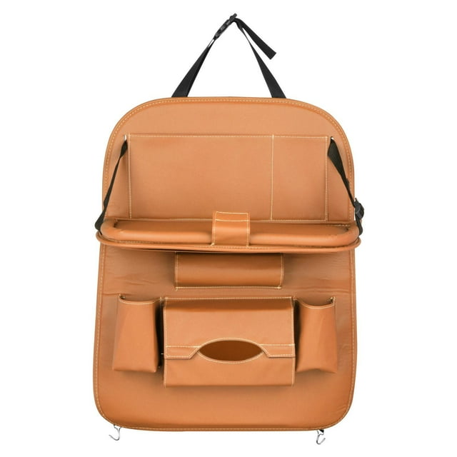 Organizador de asiento trasero de coche con soporte plegable para tableta Organizador de almacenamiento para coche Marrón