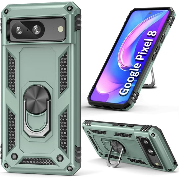 Case for Pixel 8 Phone Case,Google Pixel 8 Case with Kickstand Magnetic Ring Holder,Dual Layer Protective Heavy Duty Cover for Google Pixel 8 Teal Women Men