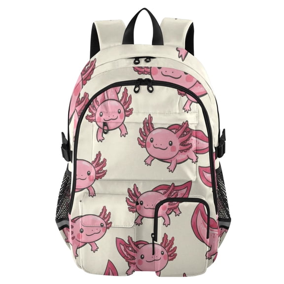 DIXRUYEE Cartoon Soft Red Axolotl Backpack for School 14”Laptop Compatible with Reflective Safety Strips