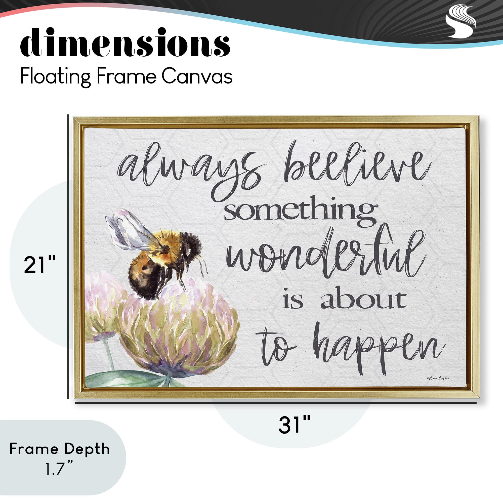 Stupell Industries Always Believe Something Wonderful Gold Framed Floater Canvas Wall Art, design by Susie Boyer