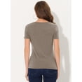 thumbnail image 3 of DARING DIVA Women's Cowl Neck Ruched Short Sleeve Tops with Button Decor XS Brown, 3 of 6
