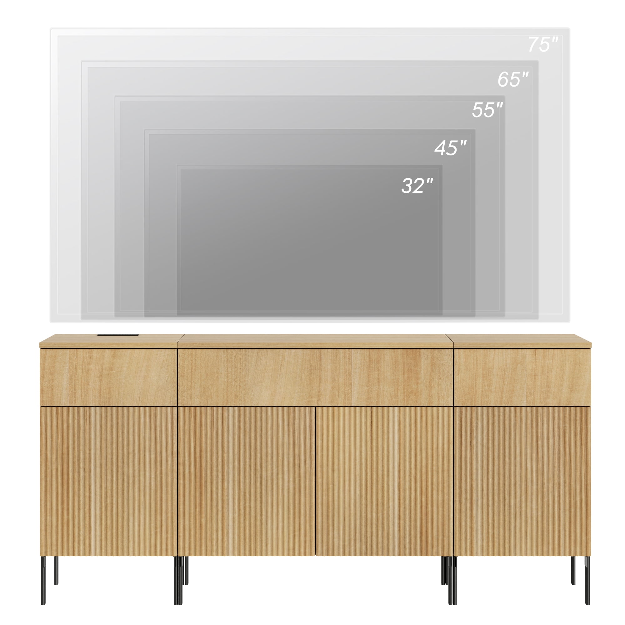 63" Modern Wood 3-Drawer Dresser with Reeded Design, Minimalist Dresser Organizer Storage With Charging Station for Bedroom,Living room, Entryway