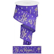 Expressions 2.5" He is Risen Ribbon: Purple 10 Yards - Easter Christ Cross Wired Edge Ribbon