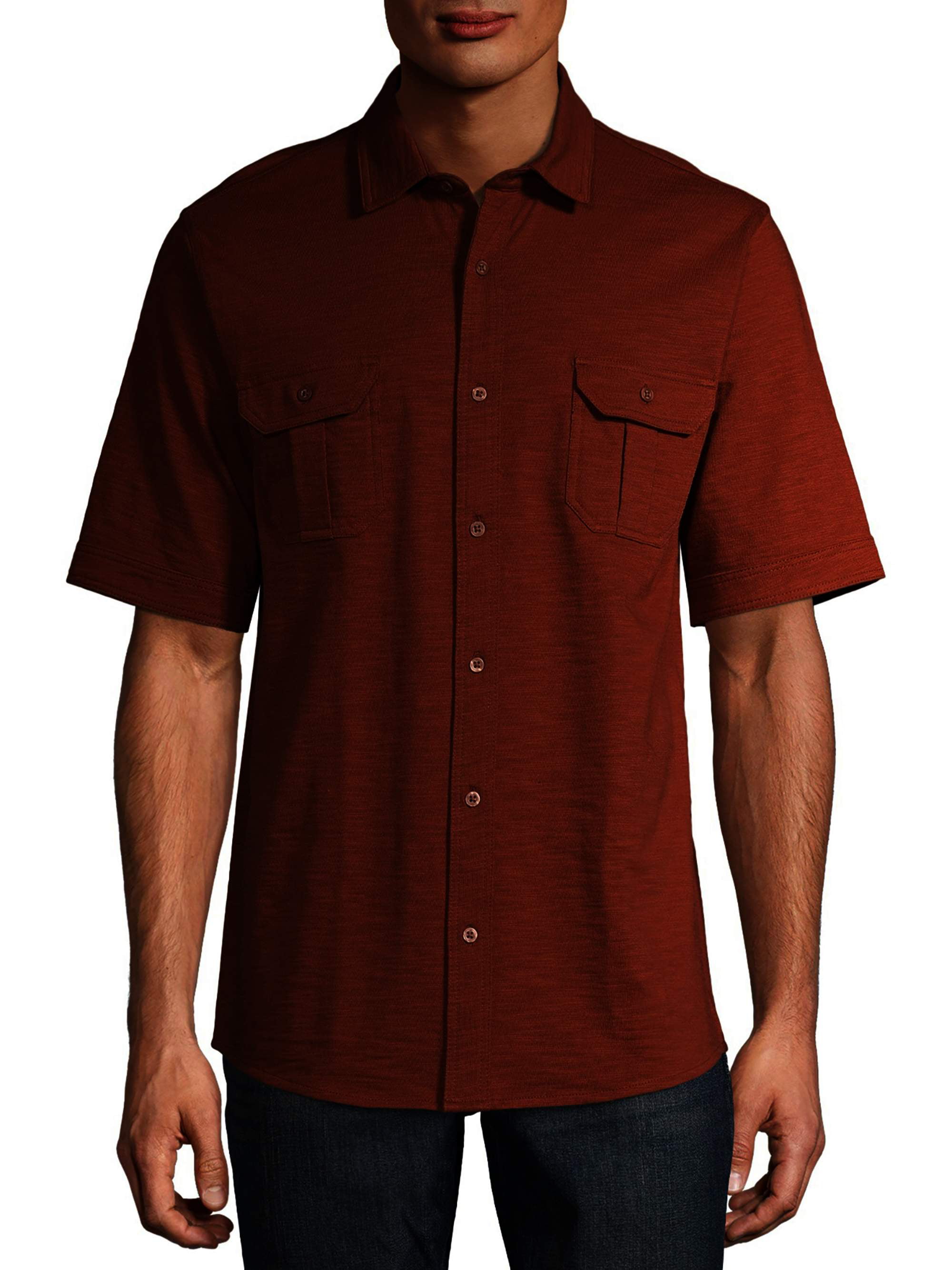 George Men's and Big Men's Ultra Soft Knit Short Sleeve Button-down