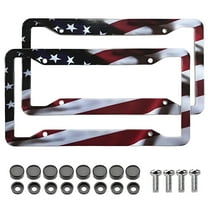 2 Pack American Flag License Frames Cover, Universal Aluminum Matte Patriotic License Plate Frame Holder