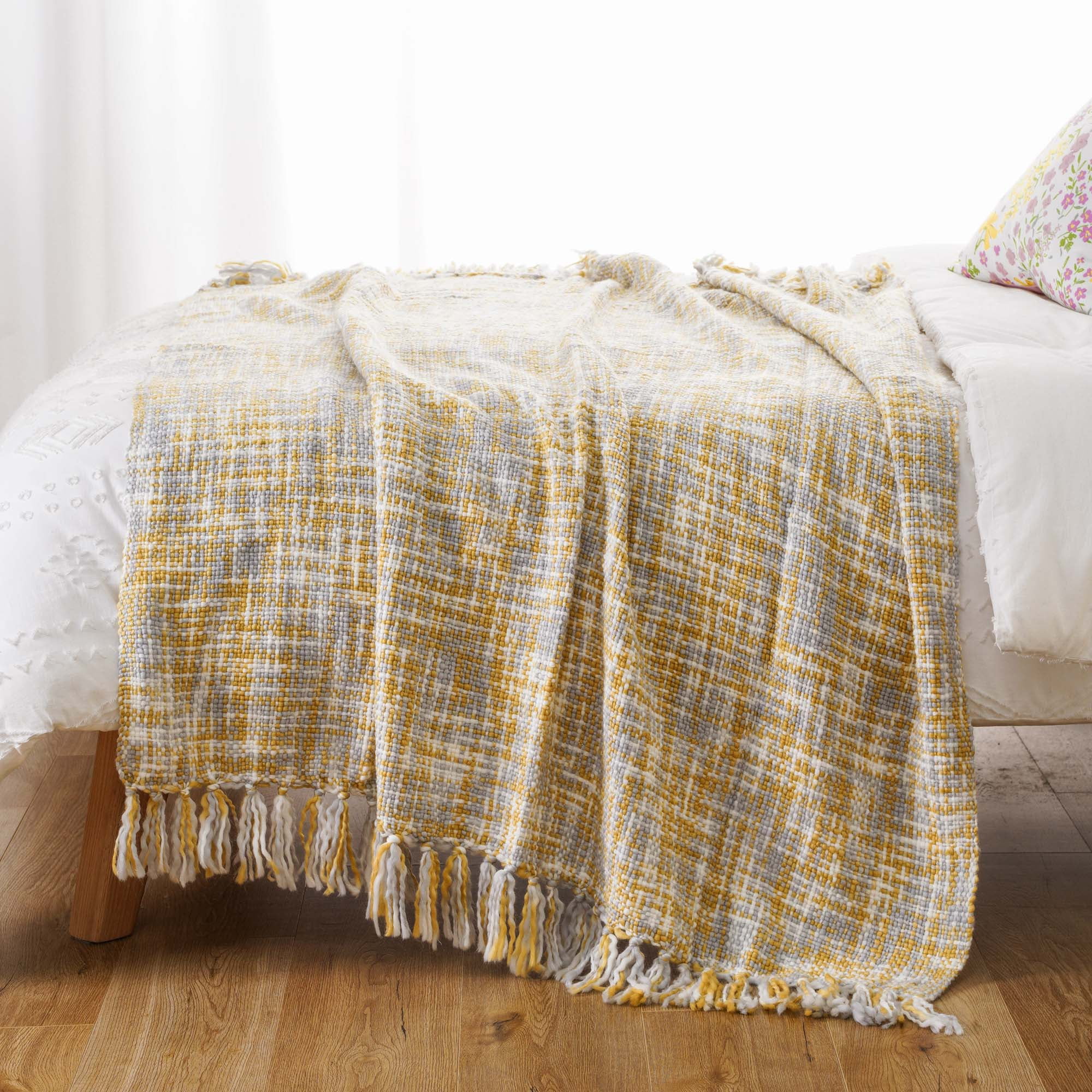 Battilo Yellow Throw Blanket for Couch,Gold Knit Throw Blankets for Bed,Summer Blankets,50"x60"