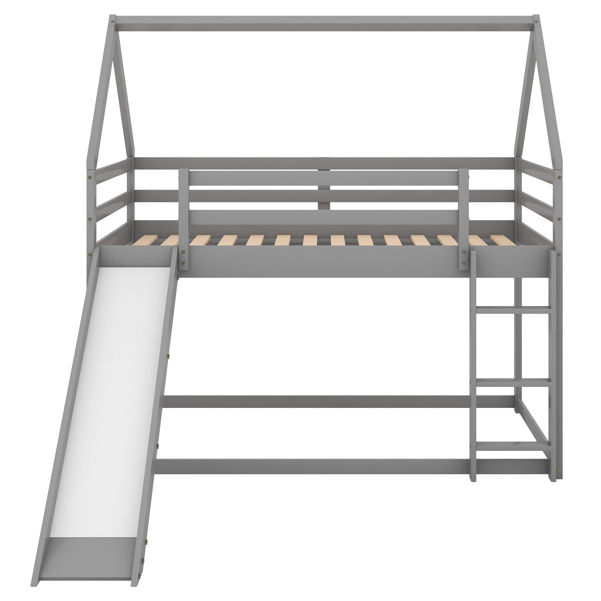 Aukfa Bunk Bed with Slide, Twin-over-Twin House Bed Frame for Kids - Gray