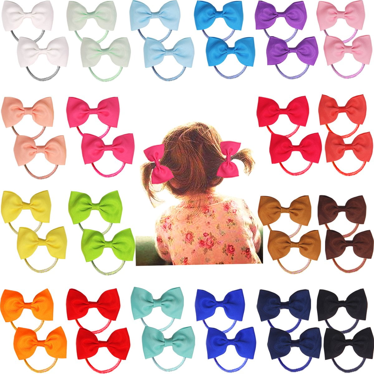 40Pcs 20 Colors 2.75' Hair Bows Tie Baby Girls Kids Children Rubber Band Ribbon Hair bands