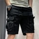 thumbnail image 3 of Pantalones cortos cargo para hombre, de color caqui, lisos, con cordón, estilo coreano, holgados, con cintura elástica, para verano, Y2k, 3 of 5
