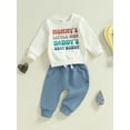 thumbnail image 4 of Baby Toddler Boys Pants Clothing Set, 0 6 12 18 24 Months 2T 3T Long Sleeve Crew Neck Letters Print Sweatshirt with Elastic Waist Sweatpants Infant Clothes, 4 of 9