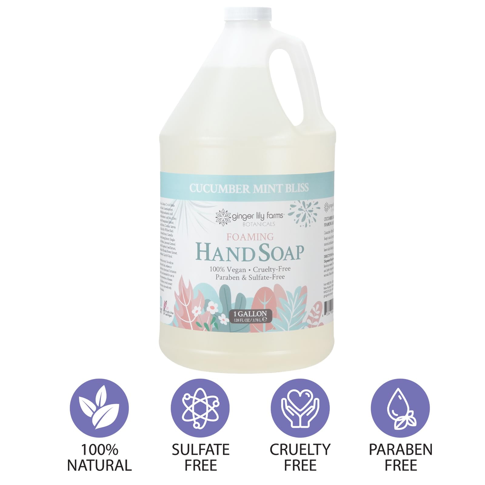 Ginger Lily Farms Botanicals All-Purpose Foaming Hand Soap Refill, 100% Vegan & Cruelty-Free, Cucumber Mint Bliss Scent, 1 Gallon (128 fl oz)