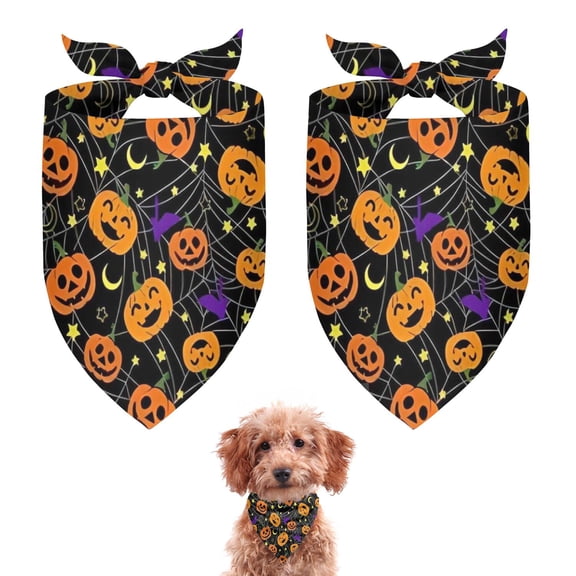 Dog Bandana 2 Pack,Halloween Pumpkins and Spider Webs Bandanas for Dogs,Cat Bandana,Small/ Large Dog Bandana 2 Size,Dog Bandanas Girl Boy