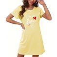 thumbnail image 4 of Sakmal Yellow Night dress for Women Oversized Stretchy Soft Sleepshirt Crew Neck Love Print Short Short Sleeve Nightgowns S-2XL, 4 of 5