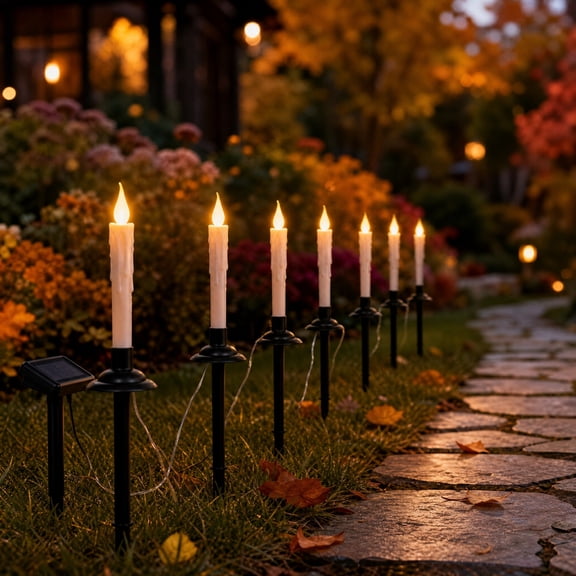 Solar Outdoor Candle Stake Lights 6Pk, Flickering Flameless LED Halloween Yard Garden Decor