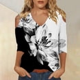 thumbnail image 4 of Black Women's Long Sleeve T-shirt, 3/4 Length Sleeve Womens Tops 2025 Spring Neck Casual Print Tunic T Shirts Three Quarter Length Womens Tops,Women's Long sleeve T-shirt 3XL, 4 of 7
