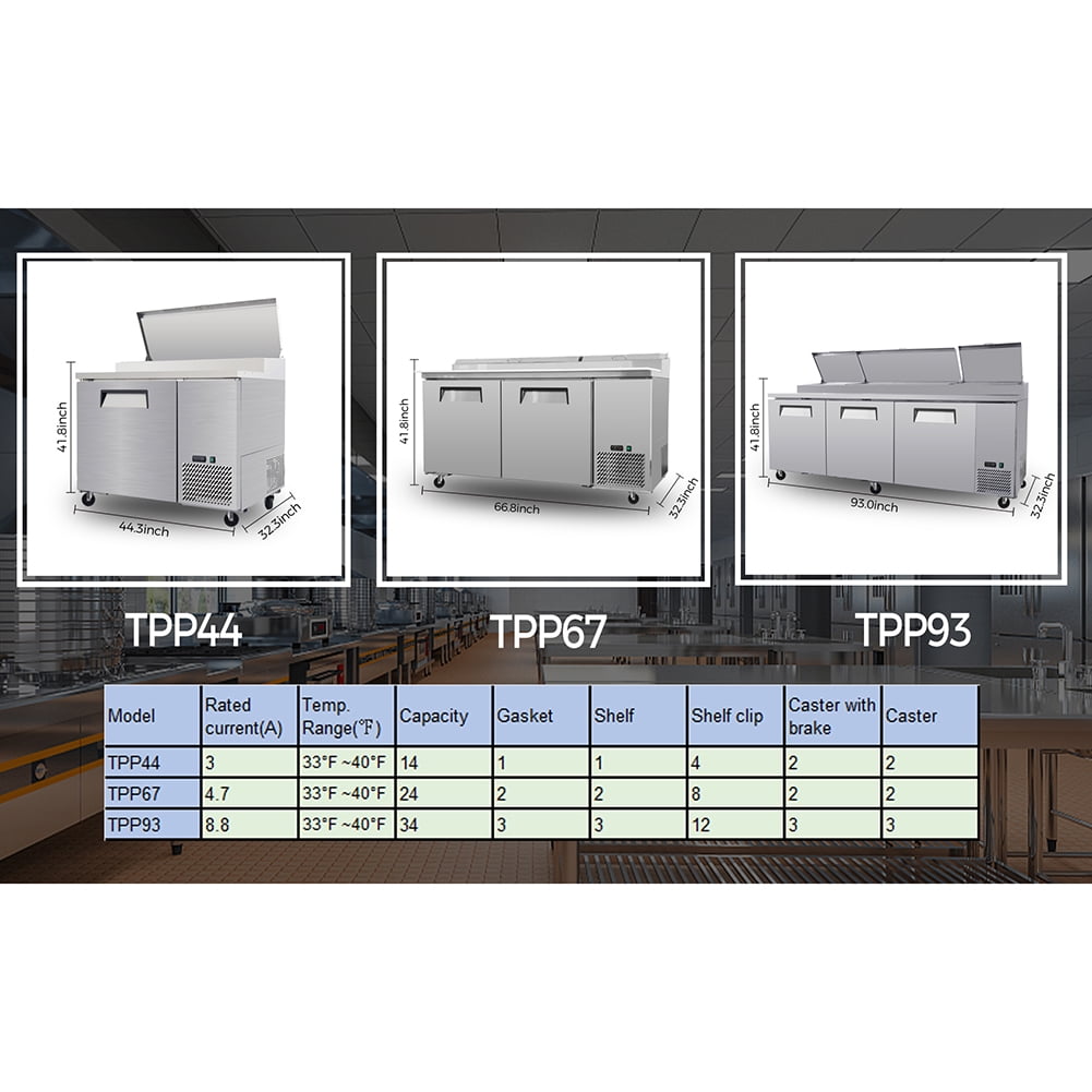Refrigerator Sandwich & Salad Prep Table, Commercial Refrigerator with Adjustable Shelf Brackets, Insulation Lid & Casters, Stainless Steel 3 Door Worktop Fridge for Restaurants, Bar, Shops